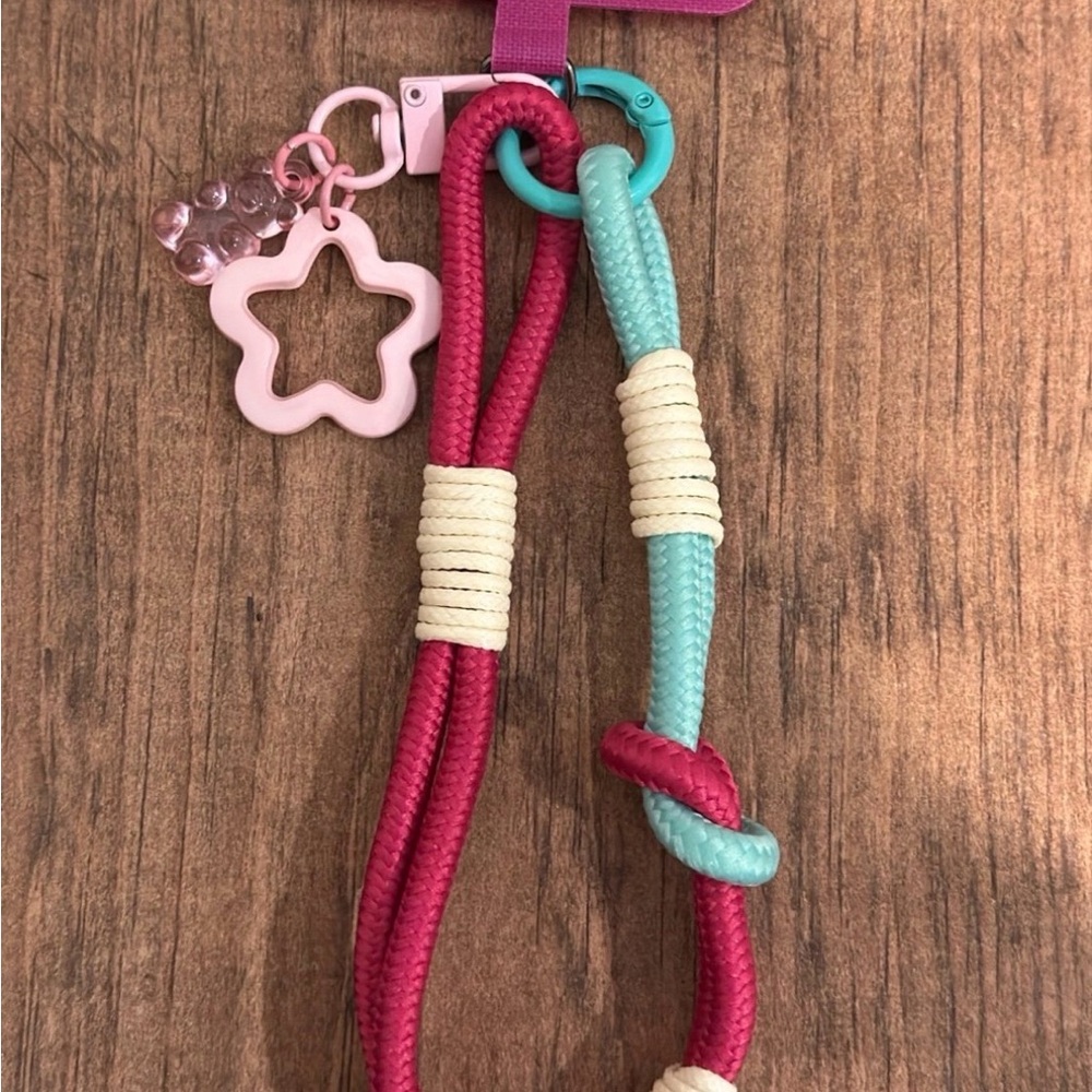 Colorful Braided Rope Lanyard with Star Key Charm - Pink & Aqua